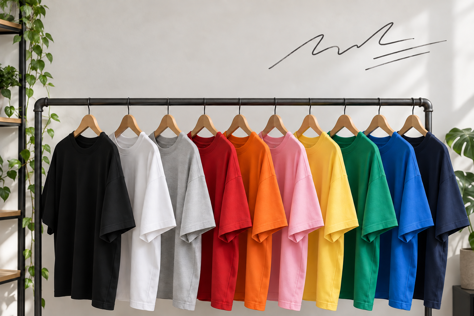 Colorful t-shirts on a store rack